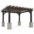 Pérgola cuadrada de madera y metal con bases de piedra 300cm x 300cm exterior