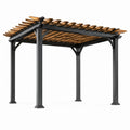 Pérgola de Acero y Madera de Pino 3x3 m Negra y Natural