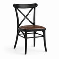 Silla de madera negra con asiento de cuero sintético marrón