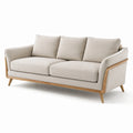 Sofá de tres plazas de madera y poliéster beige