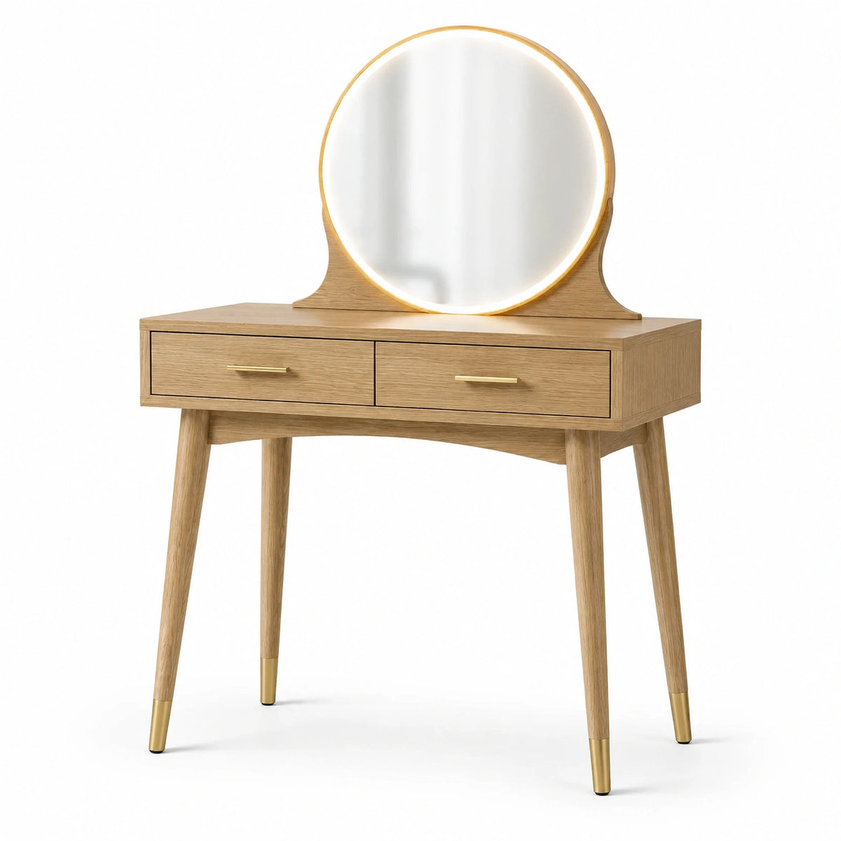 Tocador de madera de roble con espejo LED