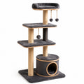 Árbol para gatos de MDF y felpa gris con postes de yute