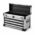 Caja de herramientas de aluminio y acero inoxidable con 4 cajones plata y negro