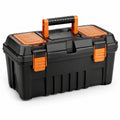 Caja de herramientas de plástico negro con cierre y asa naranja 40x20x25 cm