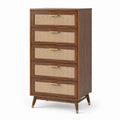 Cajonera de madera con paneles de ratán y 5 cajones, 120 cm