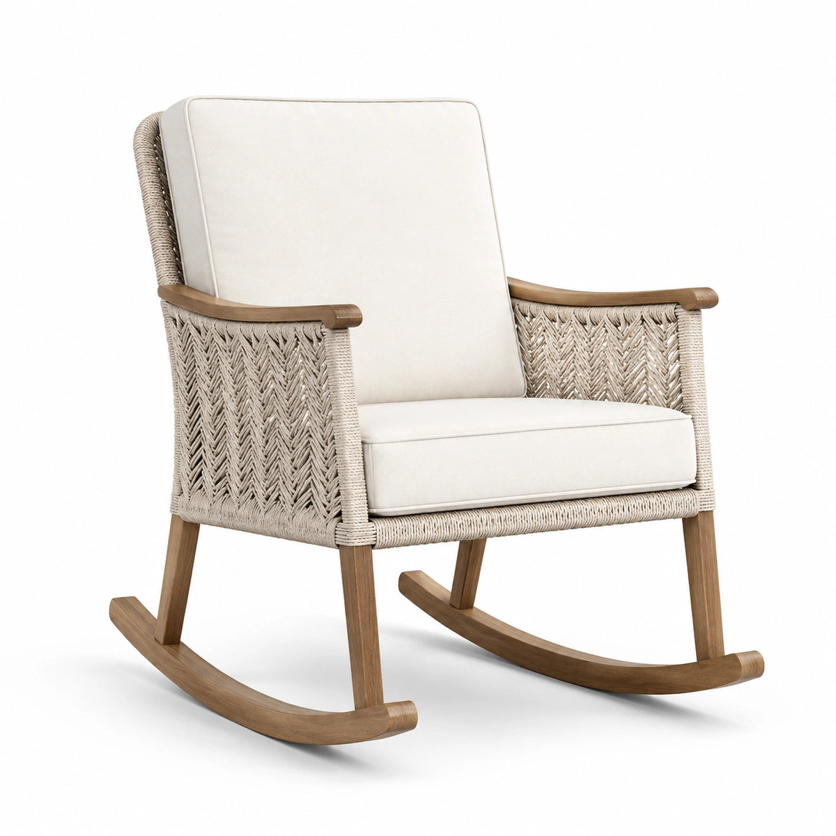 Silla Mecedora de Madera y Cuerda Beige