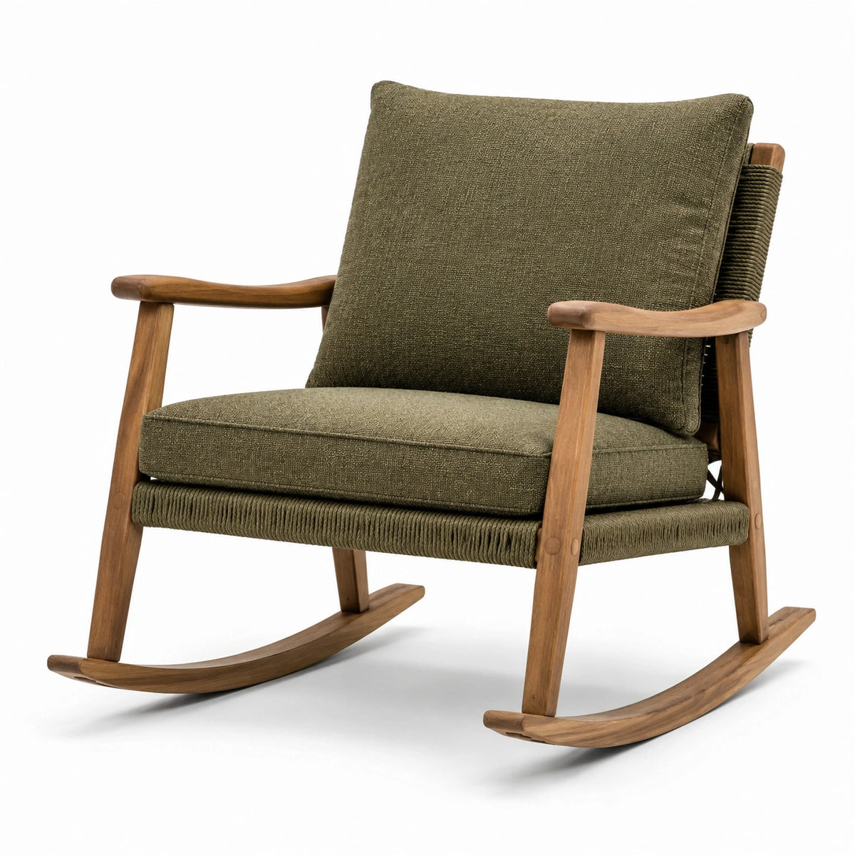 Mecedora de madera con cojín de poliéster verde