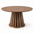 Mesa redonda de madera de nogal y metal dorado